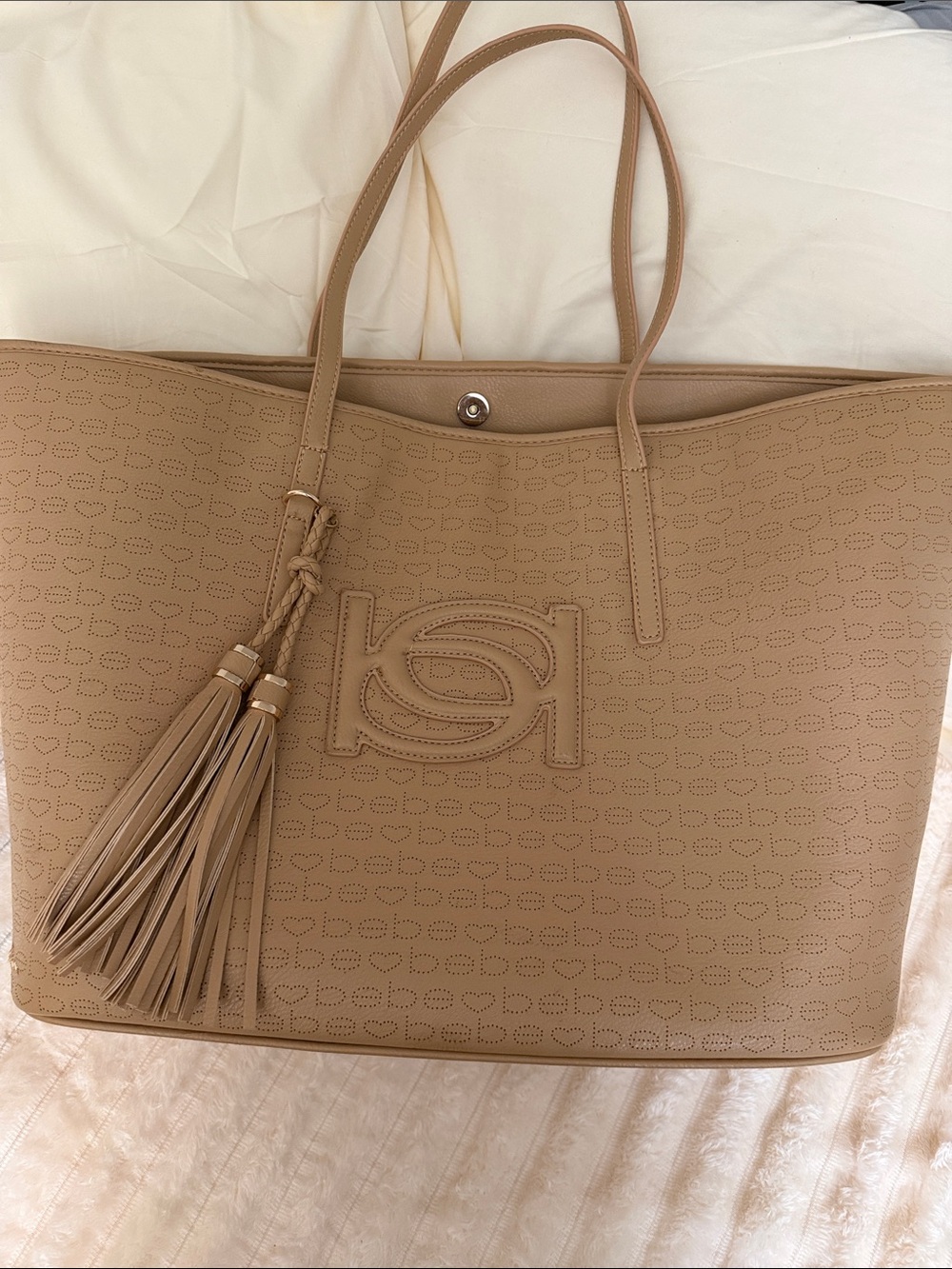 bebe Neutral Tan Tote with Interior Zip Pocket